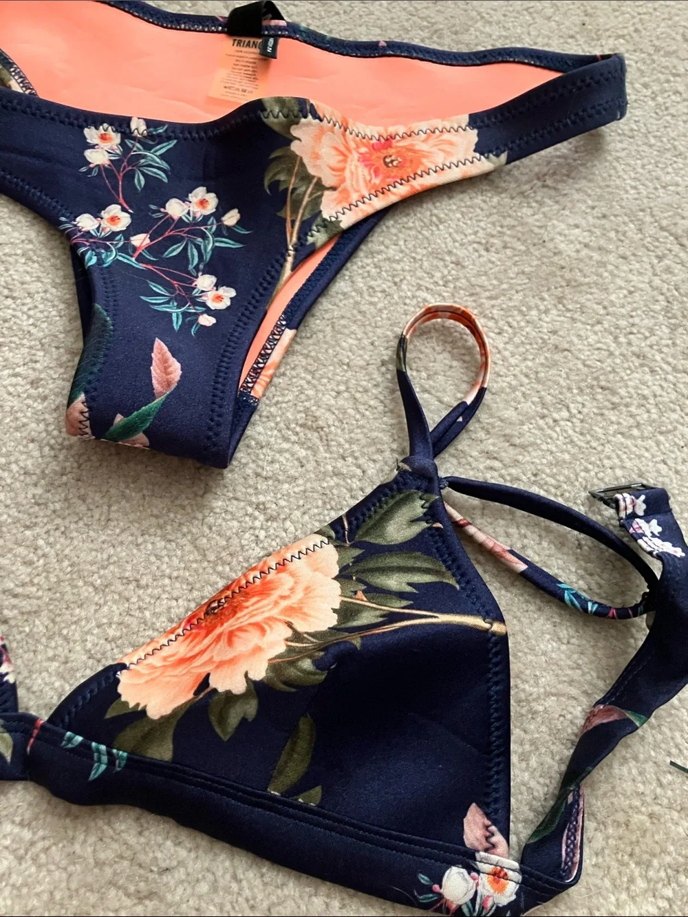 triangl swimwear Navy & Coral Floral Triangle Bikini Set